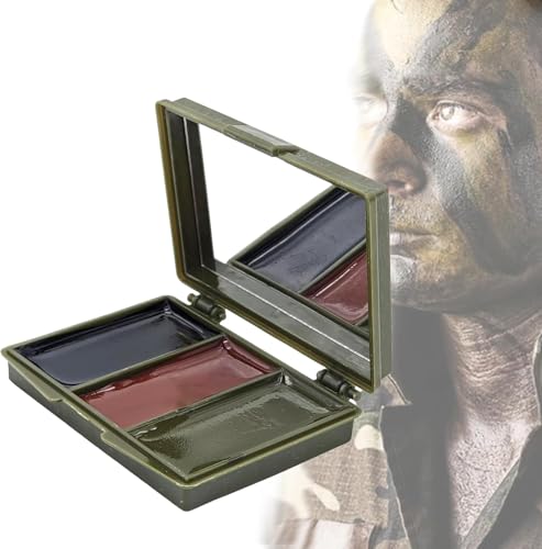 Pemarlis 3-Farben Tarnschminke Camouflage mit Spiegel,Camouflage Gesicht Farbe Sticks Kit,Armee Military CS Gesicht Farbe Camo Woodland,Tarnschminke Schminkstifte,Schminke Bodypainting von Pemarlis