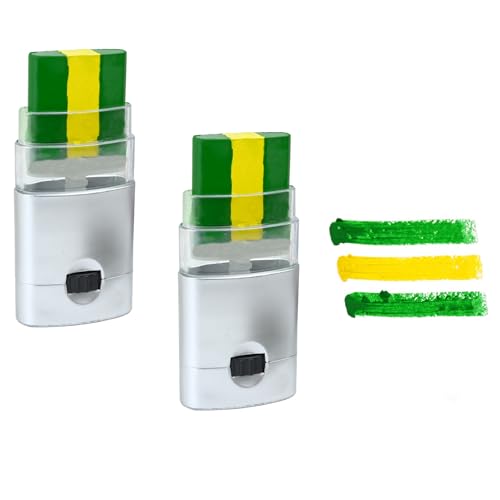 Pemarlis 2 Pack Green Yellow Green 3 Colors Stripe Fan Brush Stick, Brazil Flag Face Paint, Gesichts- und Körperbemalung zum brasilianischen Nationalfeiertag,Football Supporters World Cup Euros Sports von Pemarlis