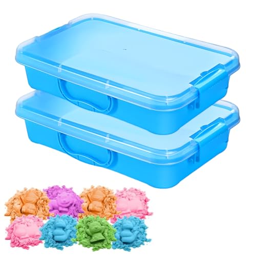 2 Stück Sandkasten Sensory Bin mit Deckel und Griff für Sand - Portable Sensory Sandbox Container für Kinder,Kunststoff Tablett für Sand,Sandtisch Aktivität Tray für Kleinkinder (Blau) von Penbinmall