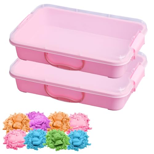 2 Stück Sandkasten Sensory Bin mit Deckel und Griff für Sand - Portable Sensory Sandbox Container für Kinder,Kunststoff Tablett für Sand,Sandtisch Aktivität Tray für Kleinkinder (Rosa) von Penbinmall