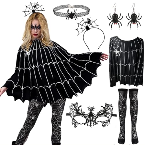 Penbinmall Halloween Spinne KostüMe - 6 StüCk Damen Spinne KostüMe, Halloween Rollenspiel Hexe Haar ZubehöR Hexenhut Haarband Party Maske FüR Halloween Karneval Party KostüM Set Penbinmall Halloween Spinne KostüMe - 6 StüCk Damen Spinne KostüMe, Halloween Rollenspiel Hexe Haar ZubehöR Hexenhut Haarband Party Maske FüR Halloween Karneval Party KostüM Set von Penbinmall