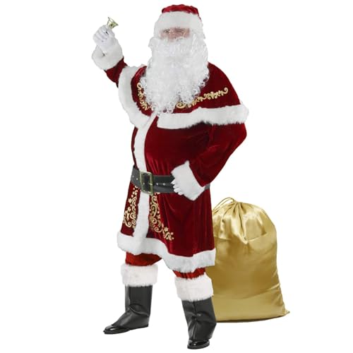 PengGengA Weihnachtsmann Kostüm für Herren 12 Stk Set Nikolauskostüm Weihnachtsfeier Cosplay für Erwachsene Weihnachtsmannkostüm von PengGengA