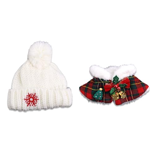 2st Kleidung für Puppen Set, Weihnachts Puppen Outfits Süße Kleidung Stilvoller Ersatz Schneeflockenmütze + Karierter Umhang für 15cm/17cm Große Dolls Ausstellungszubehör Sammlergeschenk von Penitue