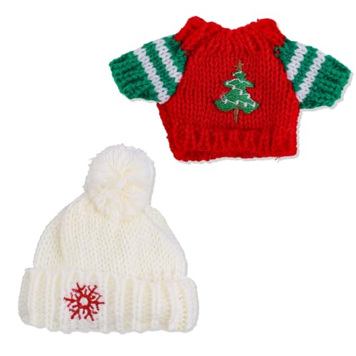 2st Kleidung für Puppen Set, Weihnachts Puppen Outfits Süße Kleidung Stilvoller Ersatz Schneeflockenmütze + Weihnachtsbaumpullover für 15cm/17cm Große Dolls Ausstellungszubehör Sammlergeschenk von Penitue
