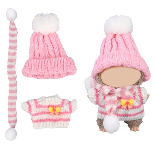 3-Teiliges Handgehäkeltes Winter-Outfit-Set für Puppen, Inklusive Mütze Pullover und Schal Rosa-Weiß Gestreifte Kleidung Kaltes für Puppen zum Anziehen und Ausstellen (Keine Puppens) von Penitue
