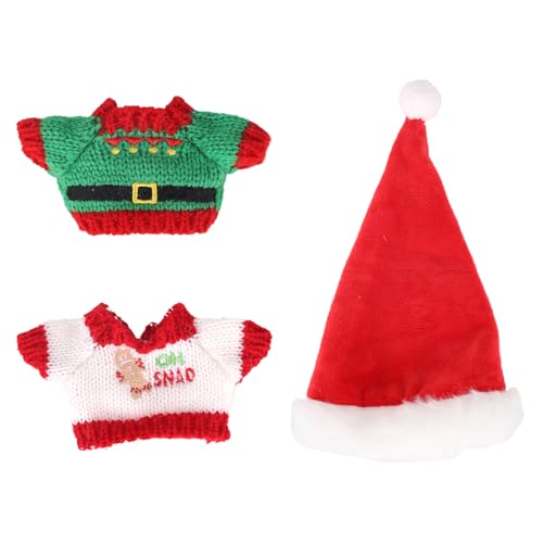 3stk Plüschpuppen Kleidung, Stilvolle Häkel Puppen Outfit mit Weihnachtsmütze Süßem Weihnachtskostüm Zubehör Ideal zum Plüschtieren Anziehen Sammeln Ausstellen von Penitue