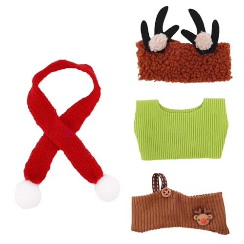 4stk Weihnachts-Puppenkleidungsset für 15 bis 17cm Große Puppen, Festliches Rentierkostüm aus Polyester Outfit mit Hut Overall und Schal von Penitue