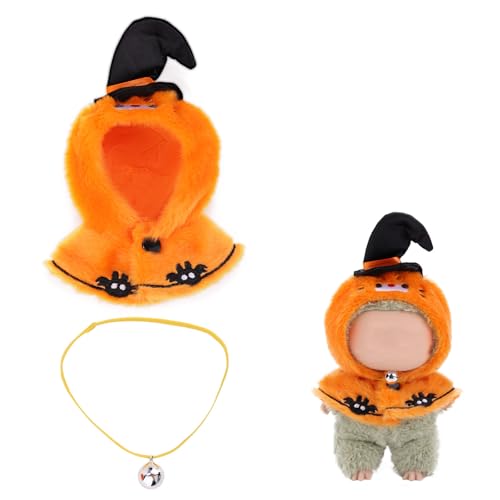 Halloween-Kleidungsset für 17cm Große Puppen, Kürbis-Outfit Hexenhut und Glöckchen Partydekor Kostümzubehör Perfekt für Sammler Feiertagsdekorationen(Puppe Nicht im Lieferumfang Enthalten) von Penitue