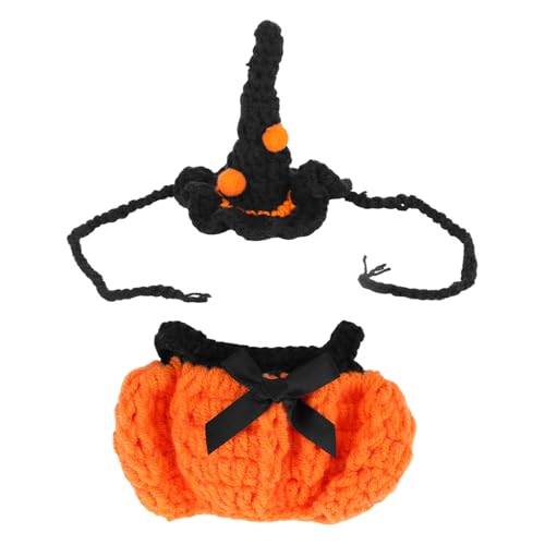 Halloween Kürbis Puppenkleidungs Outfit, Süßer Schwarzer Hexenhut und Kürbislaternenrock Handgefertigtes Häkelspielzeug Kostümzubehör für 15-17 cm Große Puppen von Penitue