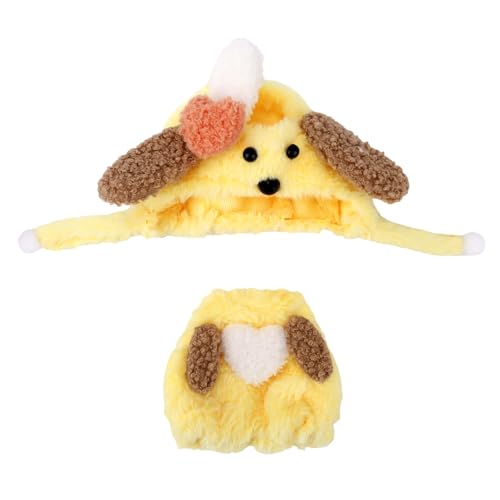 Hundepuppenkleidung Set, Hundestil Plüsch Puppenkleidung Häkels Overall mit Mütze Niedlich Tier Thematische Accessoires für 17cm-Spielzeugfiguren (Gelb) von Penitue