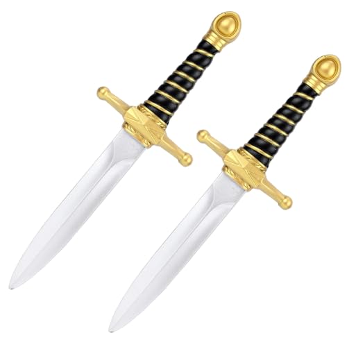 Penitue 2stk Schaumstoffschwerter, 38cm PU Schwert Spielzeug Schaumstoff zum Spielen von Kämpfen Realistische Messerdolch Requisite Kampfsportwaffe Assassinen Kostümzubehör für Halloween (Gold) von Penitue