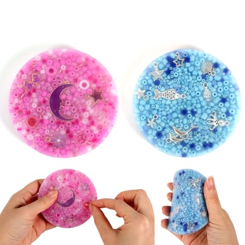 Penitue 2stk Skin Picking Fidget Spielzeug, Runde Form Picky Pad mit Perlen & Anhänger Kratzpad für Erwachsene Kinder ADHS Spielzeug Geschenk (Blau, Lila) von Penitue