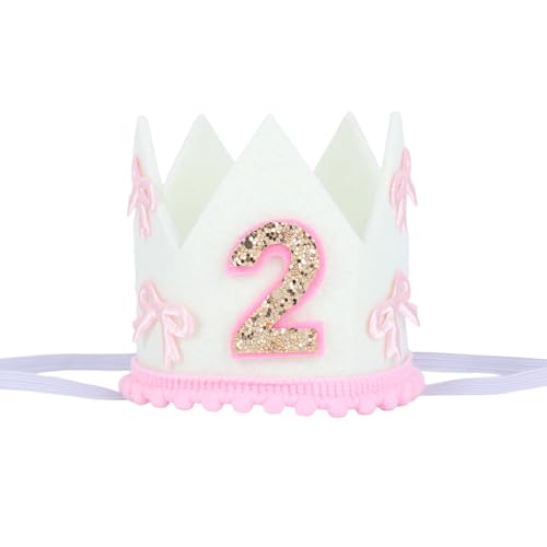 Penitue Geburtstagskrone, Rosa und Weiß Hut zum 2. Geburtstag Filzkrone mit Schleife Kopfbedeckung zum 2. Geburtstag für Mädchen Party Accessoire Foto Requisite Penitue Geburtstagskrone, Rosa und Weiß Hut zum 2. Geburtstag Filzkrone mit Schleife Kopfbedeckung zum 2. Geburtstag für Mädchen Party Accessoire Foto Requisite von Penitue