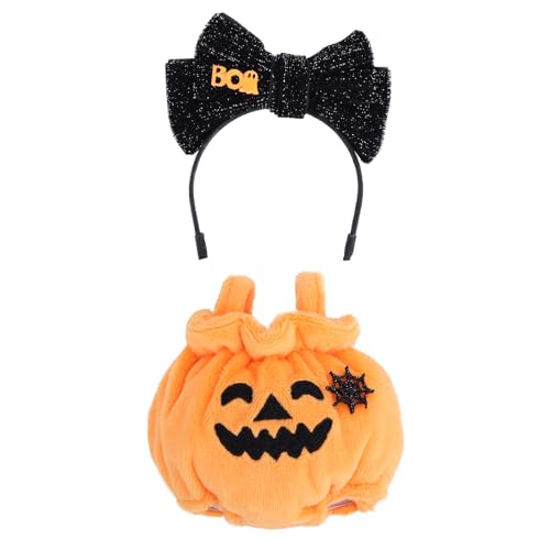 Penitue Halloween Kürbispuppen Kleidungszubehör, Süßes Schwarzes Schleifen Stirnband und Kürbisrock Spielzeug Kostümzubehör für 17 cm Große Puppen Halloween Dekoration von Penitue