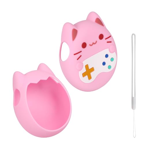 Penitue Silikon-Schutzhülle, Stoßfeste Schutzhülle aus Silikon mit Süßem Katzen-Cartoon-Motiv und Lanyard Anti-Drop-Displayschutz (Rosa) von Penitue