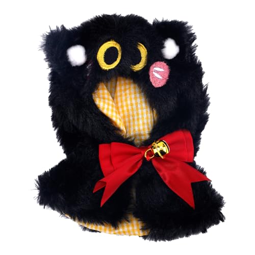 Plüschpuppen Kleidung, Lustiger Schwarzer Katzenumhang mit Roter Schleife Süßes Puppen Outfit Halloweenkostümzubehör Ideal zum Anziehen von Plüschtieren Ausstellen Sammeln von Penitue