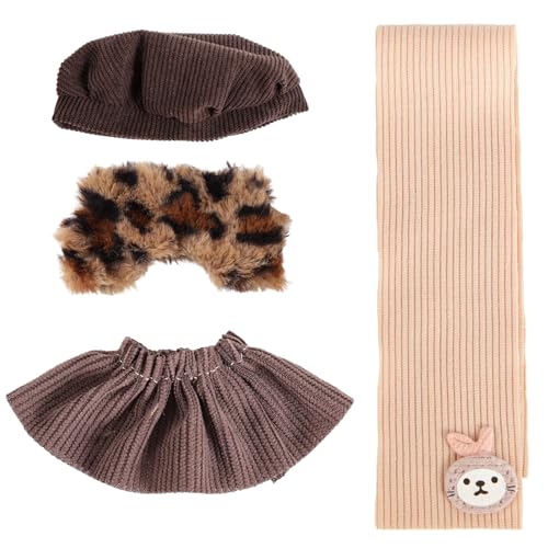 Plüschpuppen Kleidung Set, Luxuriöses Designer Outfit für 17cm Große Puppen Einschließlich Hut Schal Rock Leopardenmuster Oberteil zum Sammeln Ausstellen von Plüschtieren von Penitue