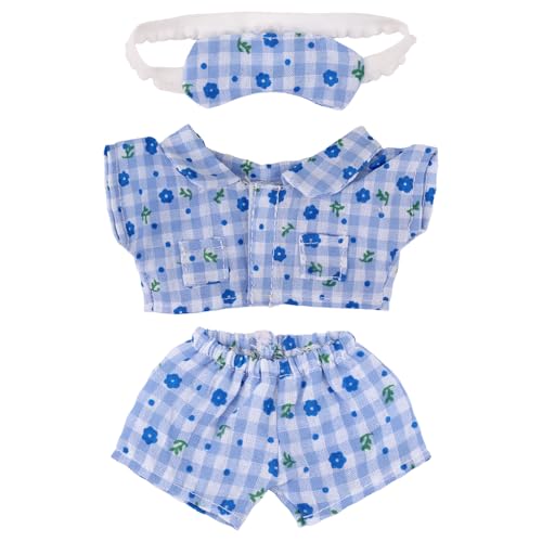 Plüschpuppen-Kleidungsset, 3-Teiliges Blaues Pyjama-Zubehör Einschließlich Pyjama Schlafhose und Augenmaske Süße Spielzeugkleidung für 17cm Puppe Nur Outfit Enthalten von Penitue