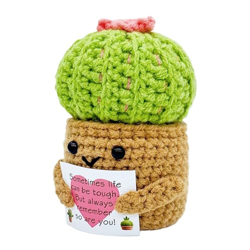 Penlimly Häkelpflanze Topfpuppe - Positive Häkelpuppe Kaktus Topf Form | Weiches Garn Strick Deko Mit Karte Für Schreibtisch Wohnzimmer Esstisch Nächte von Penlimly