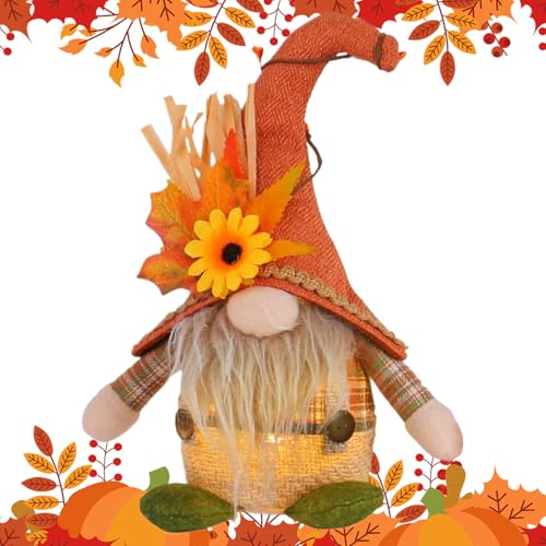 Penlimly Plüschpuppe, LED-beleuchteter Plüsch- für Thanksgiving, saisonale Herbstfigur, Schreibtisch-Ornamente für Bücherregal, Garten, Tisch, Regale, Kaminsims, Terrassennächte von Penlimly