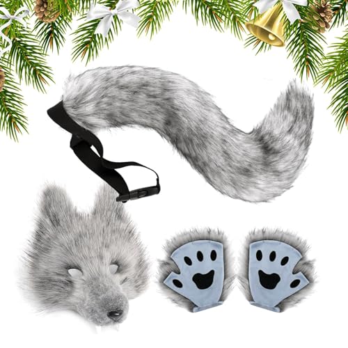 Penlimly Wolf Kostüm Set | Halloween Kunstfell Wolf Zubehör | Damen Verkleidung Cosplay Outfit für Halloween | Maskerade Karneval Modenschau Bühnenauftritt Rollenspiel von Penlimly