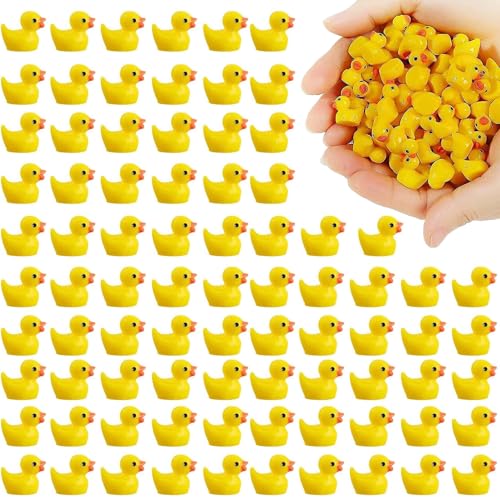 Mini -Plastik Enten, winzige Enten, 100 Stück leuchtende Mini -Plastik, niedliche gelbe Miniatur, 0, 8 x 0, 6 Figuren für Puppenhäuser, Garten, Topfpflanzendekor von Peosaard