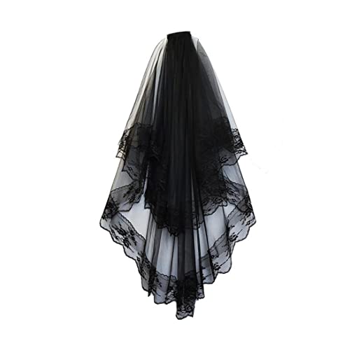 Peosaard Brauthochzeitsschleier, schwarzer Spitze bestickter Braut Schleier, Halloween -Schleier mit 2 Schicht Schleier für Frauen Hochzeit Halloween Kostüm Peosaard Brauthochzeitsschleier, schwarzer Spitze bestickter Braut Schleier, Halloween -Schleier mit 2 Schicht Schleier für Frauen Hochzeit Halloween Kostüm von Peosaard