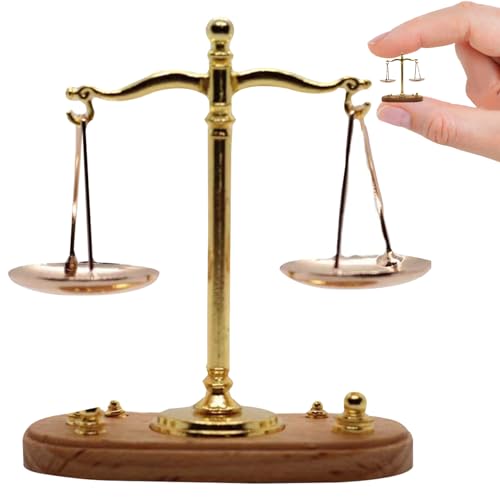 Peosaard Dollhouse Möbel 1:12 Mini -Waage -Skala Skala mit 6 Ausgleichsgewichten, realistische Metall Miniatur Justice Scale Model Skala of Justice Decor, Balance Scale von Peosaard