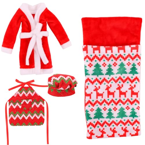 Peosaard Elf -Kleidung, Elf Accessoires 4pcs süßes Mini -Weihnachtskit mit Schürze, Schlafsack, Bademantel, Küchenchef Hat Puppenzubehör für Puppendekorationen von Peosaard