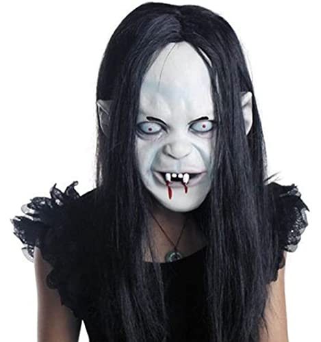 Peosaard Halloween Horror Grimace Ghost Maske Scary Zombie Emulsion Haut mit Haaren (schwarzes Haar), 25 * 21 cm, Kamala Harris Maske Halloween von Peosaard