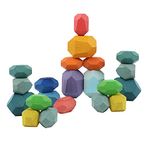 Peosaard Holzgesteinsblöcke Set Stapelsteine farbenfrohe Balancing Building Bildungsspielzeug für Kleinkinder Kinder 21pcs, Stapelsteine Sets Sets Stapel von Peosaard