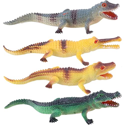 Peosaard Krokodil -Figur -Spielzeug Plastik -Alligatorspielzeug Künstliches Tierspielzeug für Bildungsspiele Kinder Kinderpartydekor (gelb, grün, grau) wie Halloween Decoration 4PCs, von Peosaard