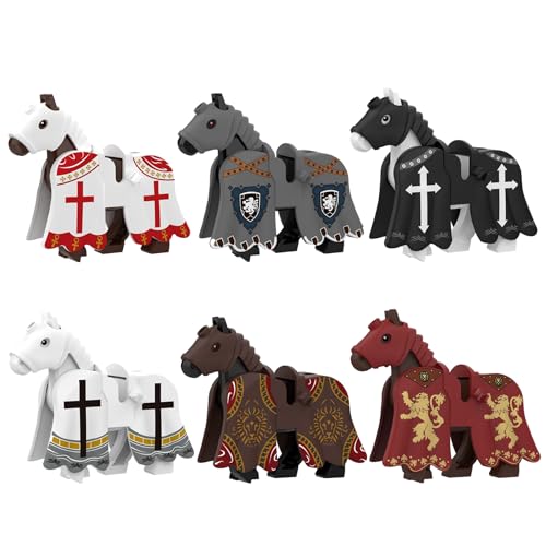 Peosaard Pferdespielzeug für Kinder 6+ 6 PCs 1,8 Zoll mittelalterlicher Krieg Pferdebaubaugebäude Rome Knight Plastik -Mini -Pferde für von Peosaard