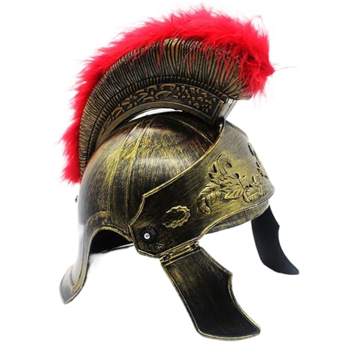 Peosaard Samurai Hat Outfit, römisch -spartanischer Helm, Halloween Vintage Rosty Golden mittelalterlicher Ritterhelm mit rotem Flaum für Erwachsene Peosaard Samurai Hat Outfit, römisch -spartanischer Helm, Halloween Vintage Rosty Golden mittelalterlicher Ritterhelm mit rotem Flaum für Erwachsene von Peosaard