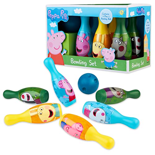 Peppa Pig Kegelspiel für Kinder, Bowling Set Kinder, Peppa Wutz Kinderspielzeug ab 3 Jahre, 6 Kegel und 1 Bowling Ball, Indoor und Outdoor Spielzeug von Peppa Pig