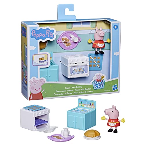 Peppa Pig Peppa’s Club Peppa Loves Baking Little Spaces Themed Preschool Toy, Includes 1 Figure and 5 Accessories, for Ages 3 and Up, F4393, Multi Color von Peppa Pig