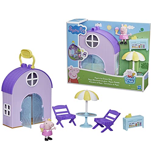 Peppa Pig Peppa’s Club Peppas Eisdiele, Vorschulspielzeug, enthält 1 Figur, 4 Accessoires, Tragegriff, ab 3 Jahren, Multi Color, F4387 von Peppa Pig