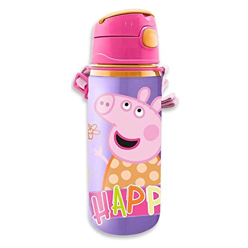Peppa Pig Trinkflasche Alu 600ml, Hochwertige Alu-Trinkflasche mit Push-Pull-System und Verschlusskappe, KL85948, Kids Licensing, Bunt von Peppa Pig