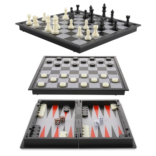 Peradix Schachspiel Magnetisch Damespiel 3-in-1 Magnet Schach,Faltbarem Schachbrett Dame für Kinder (25 × 25 cm) von Peradix
