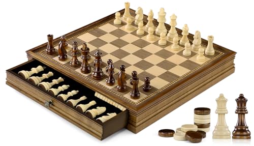 Peradix 38CM/15IN Magnetisch Schachspiel mit Dame aus Holz, 2 in 1 Schachbrett mit Lagerschublade und 2 Königin, Reiseschach Holz Hochwertig Schach Spielzeug für Kinder und Erwachsene Peradix 38CM/15IN Magnetisch Schachspiel mit Dame aus Holz, 2 in 1 Schachbrett mit Lagerschublade und 2 Königin, Reiseschach Holz Hochwertig Schach Spielzeug für Kinder und Erwachsene von Peradix