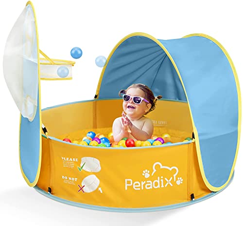 Peradix 4 in 1 Baby Planschbecken mit Dach,Baby Zelt Pop Up Bällebad mit Basketballkorb(Kein Ball),Babypool mit Ssonnenschutz für Jahre, Babyplanschbecken Indoor Outdoor Strand Baldachin Zelt von Peradix