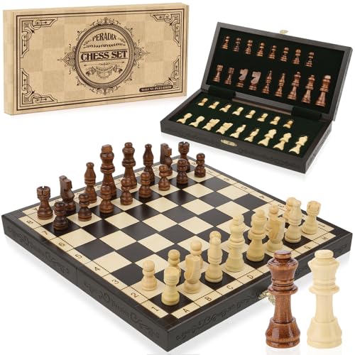 Peradix Kinder Schachspiel ab 6 Hochwertig aus Holz,Schach Klappbares Schachbrett,Riesenschach Chess Set für Kinder Anfänger, 2 Spieler (29x29cm) von Peradix