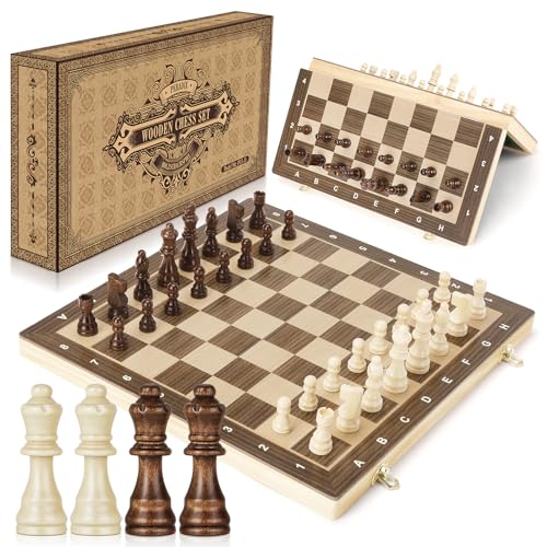 Peradix Magnetisch Schachspiel aus Holz - Klappbares Schachbrett 38x38cm mit 2 Königin-Stücken - Schach für Erwachsene und Kinder von Peradix