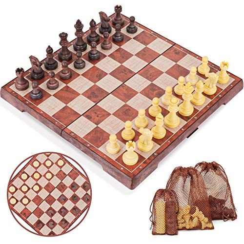 Peradix Schachspiel Magnetisch Dame Spiel 2 in 1 Einklappbar Schachbrett Schach mit Aufbewahrungsbeutel Schachbrett für Familie Geschenk Reisen-31 * 31cm von Peradix