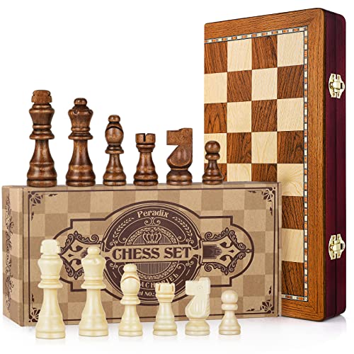 Peradix Schachspiel aus Holz - Magnetisch Schachbrett Schach Klappbar Handgefertigt Wooden Chess Set mit Schachfiguren groß Reisenschach für Kinder und Erwachsene 35 * 35 cm von Peradix