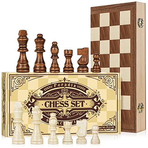 Peradix 38 * 38cm Schachspiel aus Holz Schach Klappbar,Schachbrett Handgefertigt Wooden Chess Set mit Schachfiguren groß Reisenschach von Peradix
