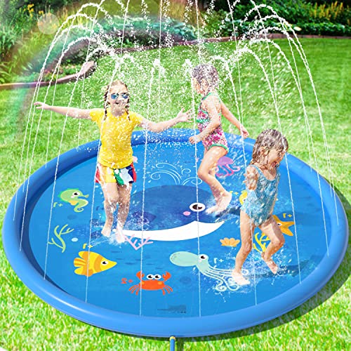 Peradix Splash Pad,170CM Sprinkler Wasser-Spielmatte Anti-Rutsch Splash Play Matte Sommer Outdoor Garten Kinder Spielzeug Sprinklerpool für Baby Party Outdoor von Peradix
