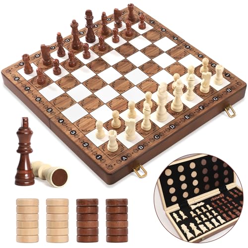 Perbabe 2 in 1 Schachspiel Magnetisches Schachbrett Holz 39x39cm Handgefertigtes Schachbrett aus Echtholz Faltbares Magnetisches Schachspiel für Kinder Erwachsene, Reisen Familie Aktivitäten Geschenk von Perbabe