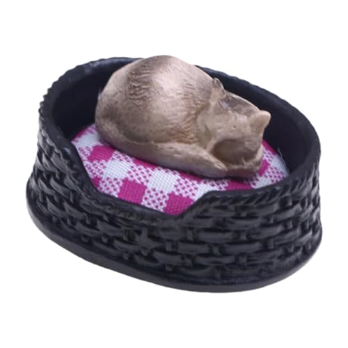 Perfeclan 1/12 Miniatur-Katzenfigur, Cupcake-Topper mit Katzennest, Rollenspiel, DIY-Zubehör, realistische kleine Katzendekoration für DIY-Modell von Perfeclan