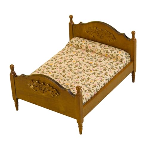 Perfeclan 1/12 Puppenhaus-Bett, Miniatur-Schlafzimmermöbel, Miniatur-Möbel-Dekor-Modell, Mini-Bett, Holzbett-Modell für Schlafzimmer-Dekor von Perfeclan